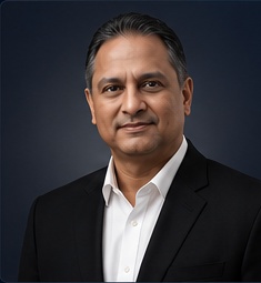 Nirmal Vincent in a black suit jacket and white shirt